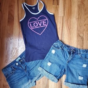 3 piece summer outfit (2 jean shorts, 1 tank)